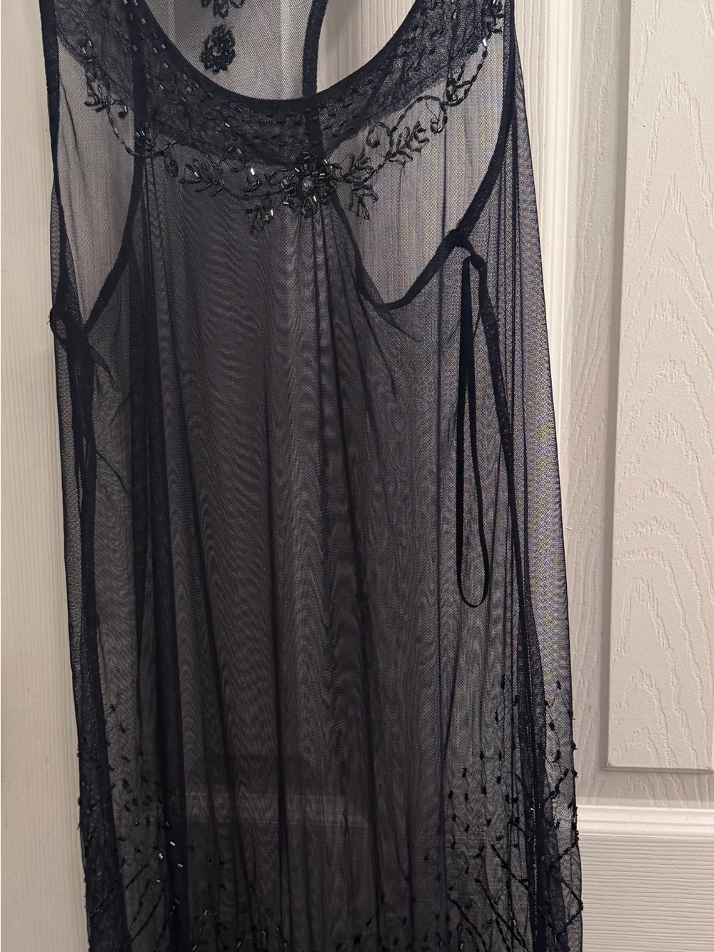 American Eagle Outfitters Sheer Navy Embroidered Mesh Chemise